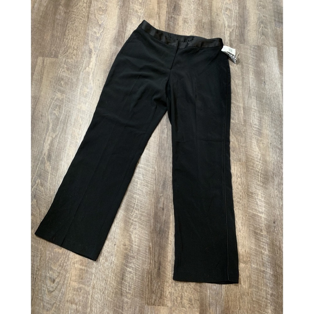 TUXEDO Petite dress pant with silky waist and piping down leg .